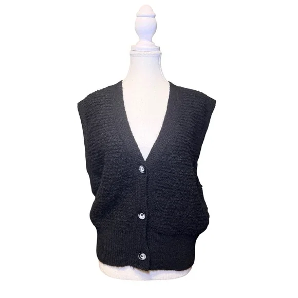 Black Textured Button Front Sweater Vest – Size 3XL (NWT) - Picture 1 of 5